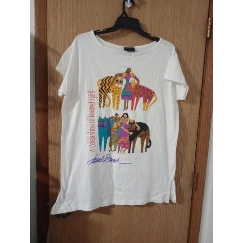 Laurel Burch T-Shirt Cats Graphic ONE-SIZE White 100% Cotton Made in USA